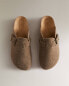 Buckled felt mule clog slippers