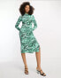 Фото #1 товара Vila roll neck side split maxi jersey dress in green swirl