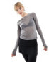 Monki long sleeve mesh top in charcoal grey Черный, S - EU 38-40 - фото #1