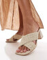 New Look cross strap crochet mid heeled sandal in off white