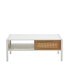 Modern white rattan coffee table with storage and metal legs