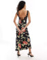 ASOS DESIGN satin lace mix boned corset midi dress in black floral print