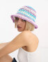 Фото #3 товара ASOS DESIGN straw crochet bucket hat with stripes in purple