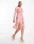 Фото #1 товара Rebellious Fashion wrap front midi dress in pink print