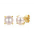 Фото #1 товара 14k Gold Plated with Round White Genuine Pearl Solitaire Stud Earrings in Sterling Silver