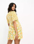 Фото #3 товара Wednesday's Girl Maternity flutter sleeve floral print mini dress in yellow