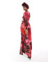 Фото #3 товара ASOS DESIGN satin drape detail maxi dress in pink large floral print