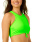Фото #3 товара Juniors' Knotted-Front High Neck Ribbed Bikini Top, Created for Macy's