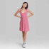 Women's Sleeveless Tie-Strap Babydoll Textured Knit Dress - Wild Fable Pink S