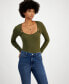 ფოტო #1 პროდუქტის Juniors' Rib-Knit Overlay Long-Sleeve Bodysuit