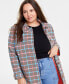 Trendy Plus Size Plaid-Print Long-Sleeve Car Coat, Created for Macy's