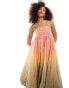 & Other Stories strapless midaxi dress with puffball hem in soft peach and sage ombre print