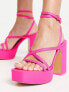 Фото #3 товара Stradivarius strappy heeled platform in hot pink