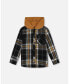 Toddler Boys Button Down Flannel Shirt With Hood Plaid Black And Caramel - Toddler|Child