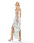 Emory Park satin floral print maxi dress in blue cream floral