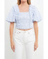 Фото #2 товара Women's Gingham Smocked Puff Sleeve Top