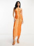 ASOS DESIGN fringe drape halter maxi dress in hot orange