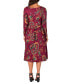 Фото #2 товара Women's Wine Paisley Midi Length Long Sleeve Pocket Dress