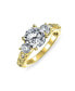 ფოტო #3 პროდუქტის Cubic Zirconia 3CT Brilliant Cut Round Solitaire Three Stone Past Present Future Side Stones CZ Engagement Ring Set Band Gold Plated Sterling Silver