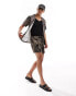 South Beach palm leaf beach short co-ord in black and beige