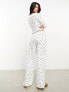 Фото #5 товара Boux Avenue heart print ribbed top and wide leg trouser nightwear set in ivory