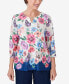 Women's In Full Bloom Floral Butterfly Border Split Neck Top