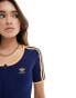 Adidas Originals rib zip up crop top in dark blue Голубой, M - фото #3