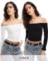 Miss Selfridge rib bardot top 2 pack in white and black Черно-белый, 40 - фото #1