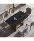 Фото #1 товара 63" Modern Artificial Stone Black Curved Golden Metal Leg Dining Table -6 People