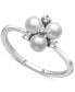 ფოტო #1 პროდუქტის Cultured Freshwater Button Pearl (4mm) & Lab-Created White Sapphire (1/10 ct. t.w.) Trillium Ring in Sterling Silver