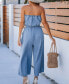 ფოტო #3 პროდუქტის Women's Denim Tube Top Straight Leg Jumpsuit