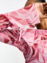 Фото #5 товара Monki long sleeve boat neck top in red and pink rose print