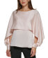 Фото #1 товара Petite Solid Crewneck Smocked-Cuff Cape Blouse, Created for Macy's
