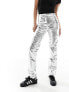 Фото #5 товара River Island Petite straight leg trouser in silver metallic