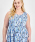 Фото #4 товара Plus Size Smocked-Bodice Floral-Print Dress