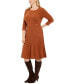 Фото #4 товара Women's 3/4-Sleeve Pleated Fit & Flare Dress