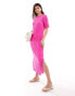 YAS plisse t-shirt maxi dress in pink - BPINK