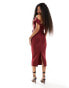 Фото #6 товара ASOS DESIGN Petite off shoulder pleat waist detail pencil midi dress in dark red