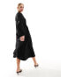 & Other Stories ruched midaxi dress with volume sleeves in black