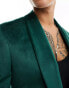 ASOS DESIGN super skinny smoking jacket in dark green velvet with belt