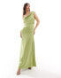 Фото #2 товара TFNC Bridesmaid satin one shoulder drape maxi dress in olive