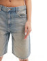 Pull&Bear relaxed longline denim short in light blue