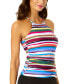 Фото #3 товара Women's Striped High-Neck Back-Strap Tankini