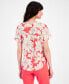 Фото #2 товара Petite Floral-Print Short-Sleeve Blouse