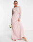 TFNC Bridesmaids chiffon maxi dress with lace scalloped back and long sleeves in mauve