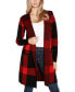 ფოტო #1 პროდუქტის Women's Hooded Exploded Plaid Coatigan Sweater