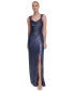 Women's Metallic Ruched Cowlneck Gown