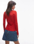 Topshop picot trim pointelle long sleeve top in red