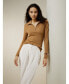 ფოტო #2 პროდუქტის Women's Gaia Ribbed Half Zip Ultra-fine Wool Sweater