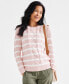 ფოტო #1 პროდუქტის Petite Striped Cable-Knit Button-Trim Sweater, Created for Macy's